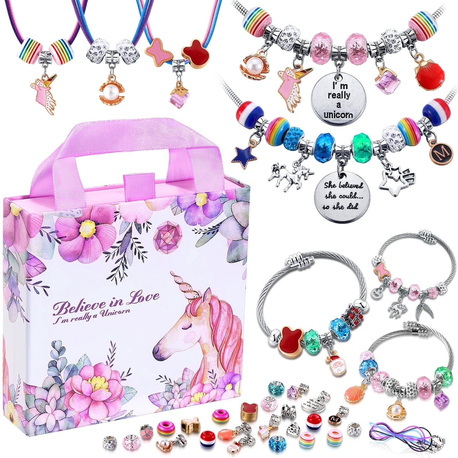 COO&KOO Charm Bracelet Making Kit, Unicorn Girls Toys Ages 8-11, Gifts for 6 7 8 9 10 11 12 Year Old Girl Birthday Gift, Arts and Crafts Kit for Kids Ages 6-8, Jewelry Making Kit for Kids Girls
