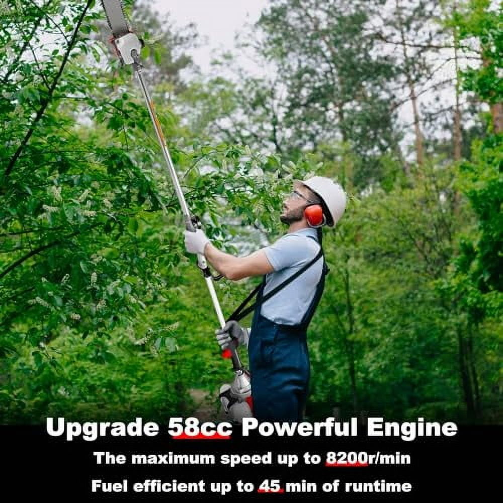 COOCHEER Pole Saw Gas Powered 16FT Reach 2-Cycle 58CC Gas Pole Chain Saw 11.5-Inch Bar Cordless Extendable Long Gas Pole Saws for Tree Trimming Branches Pruning