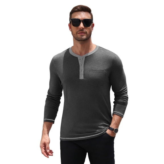 COOFADNY Men's Henley Shirt Long Sleeve Heather Button T-Shirt Classic Casual Tee with Chest Pocket