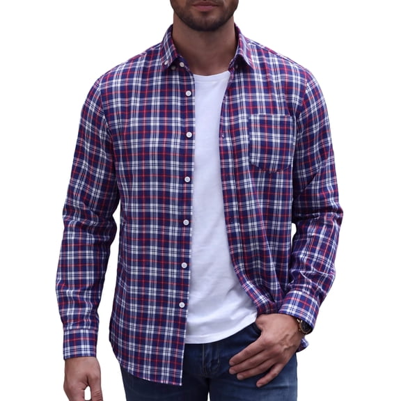 COOFADNY Men's Plaid Button Down Shirts Cotton Blend Long Sleeve Dress Shirts Regular Fit Gingham Shirts