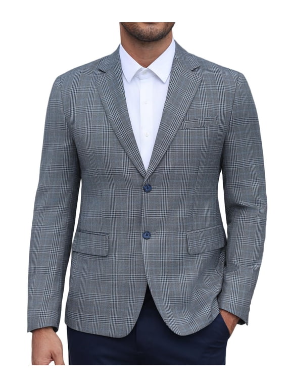 Mens Plaid Sport Coats, Two Button Lightweight Casual Blazer Stylish Suit Jacket for Daily Wedding
