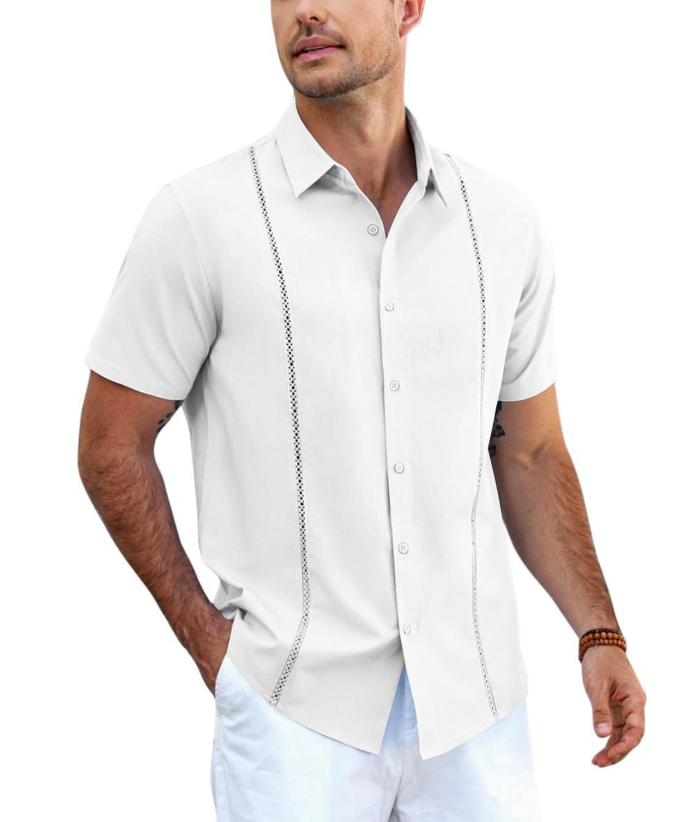 COOFANDY Men's Relaxed Fit Button-Up short Shirt with Decorative Stripes - Casual and Office Wear