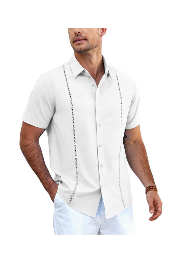 Men's Relaxed Fit Button-Up short Shirt with Decorative Stripes - Casual and Office Wear