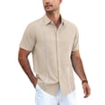thumbnail image 1 of COOFANDY Men's Relaxed Fit Button-Up short Shirt with Decorative Stripes - Casual and Office Wear, 1 of 9