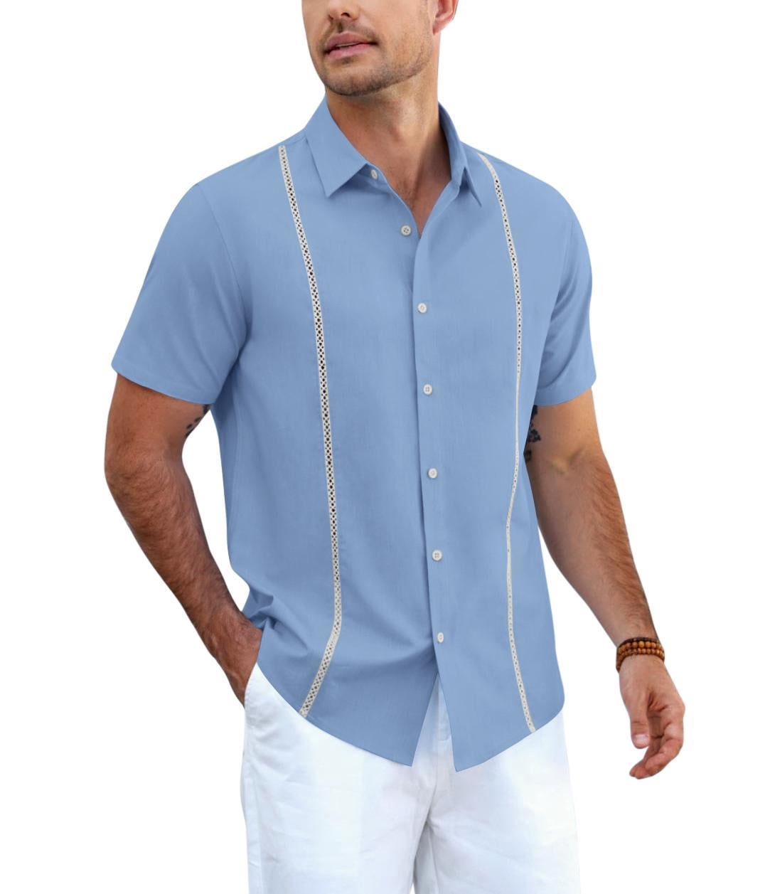 COOFANDY Men's Button Up Shirts Casual Short Sleeve Stripe Shirt for Men Casual and Office Wear