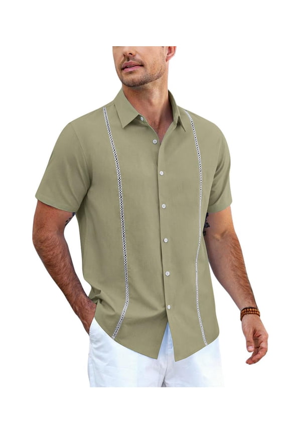 Men's Relaxed Fit Button-Up short Shirt with Decorative Stripes - Casual and Office Wear