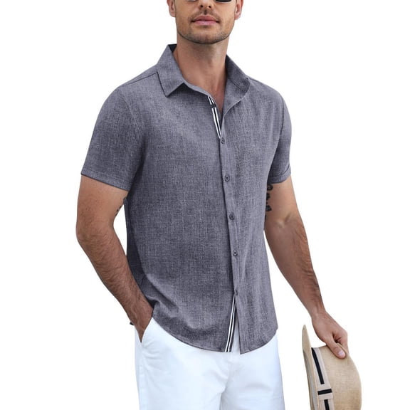 COOFADNY Men's Short Sleeve Button-Down Shirt, Lightweight Breathable Fabric Blend, Casual Business Comfort Fit
