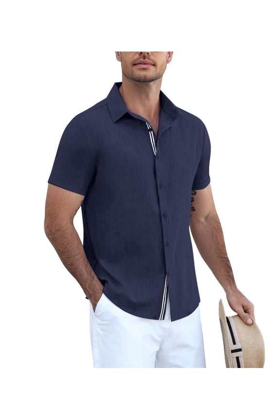 Men's Short Sleeve Button-Down Shirt, Lightweight Breathable Fabric Blend, Casual Business Comfort Fit
