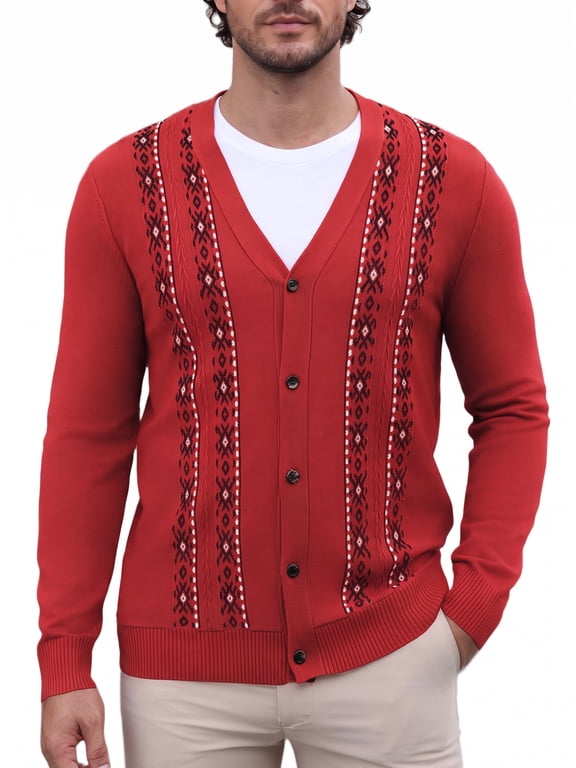 COOFADNY Mens Cardigan Sweater Vintage Striped V-Neck Long Sleeve Button Down Knitted Sweaters