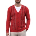 thumbnail image 1 of COOFADNY Mens Cardigan Sweater Vintage Striped V-Neck Long Sleeve Button Down Knitted Sweaters, 1 of 8