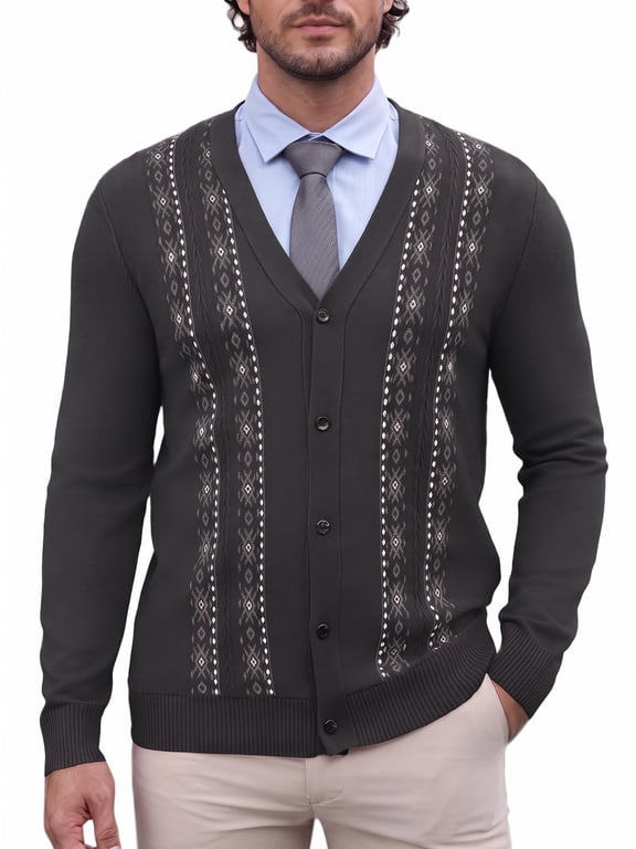 COOFADNY Mens Cardigan Sweater Vintage Striped V-Neck Long Sleeve Button Down Knitted Sweaters