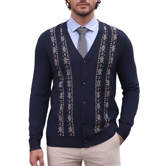 COOFADNY Mens Cardigan Sweater Vintage Striped V-Neck Long Sleeve Button Down Knitted Sweaters