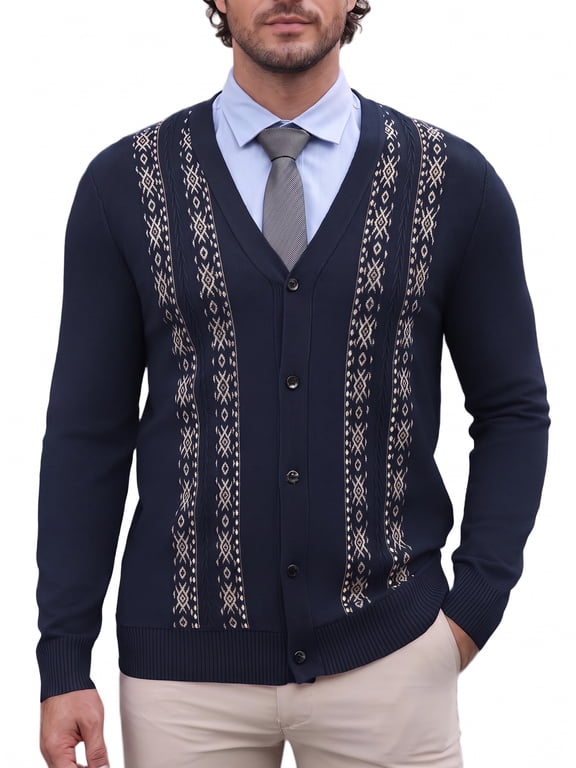 COOFADNY Mens Cardigan Sweater Vintage Striped V-Neck Long Sleeve Button Down Knitted Sweaters