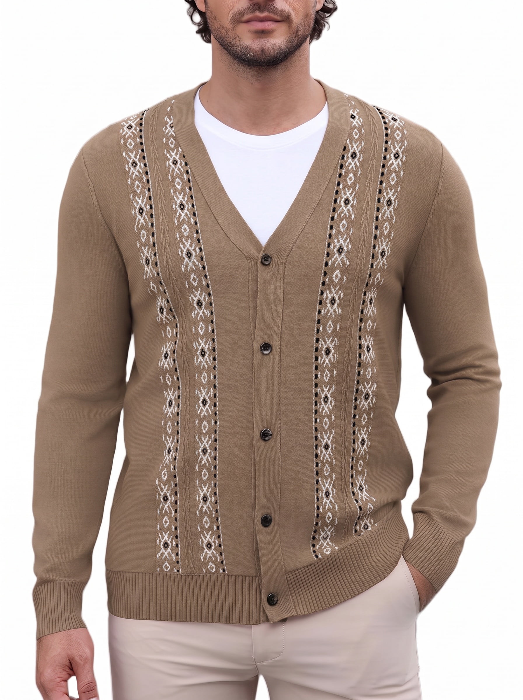 COOFADNY Mens Cardigan Sweater Vintage Striped V-Neck Long Sleeve Button Down Knitted Sweaters