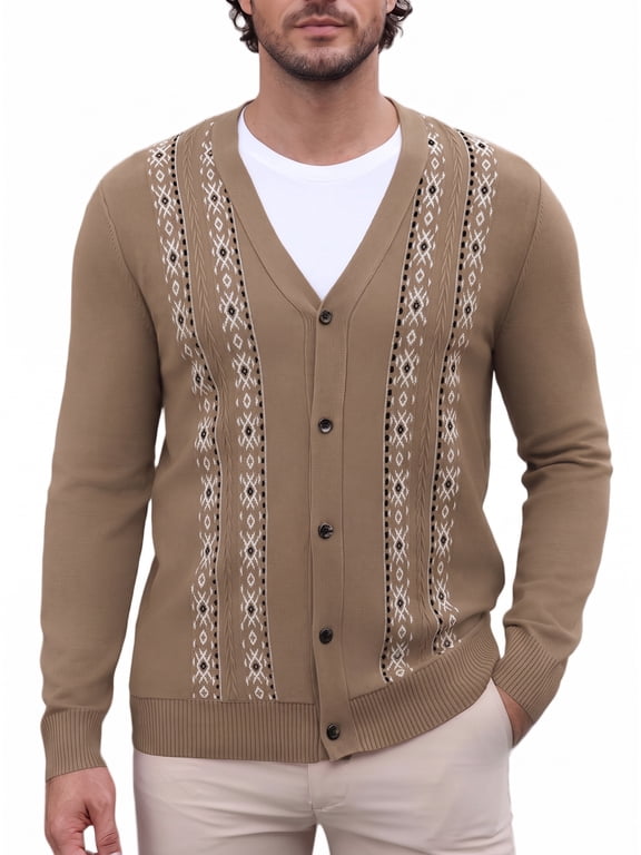 COOFADNY Mens Cardigan Sweater Vintage Striped V-Neck Long Sleeve Button Down Knitted Sweaters