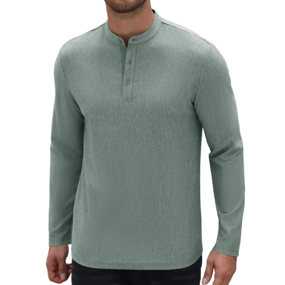 COOFAMDY Men's Henley Long Sleeve Shirt, Casual Lightweight Pullover Shirts Button Henley Collar Soft Stretch Basic Tees Fall Tops