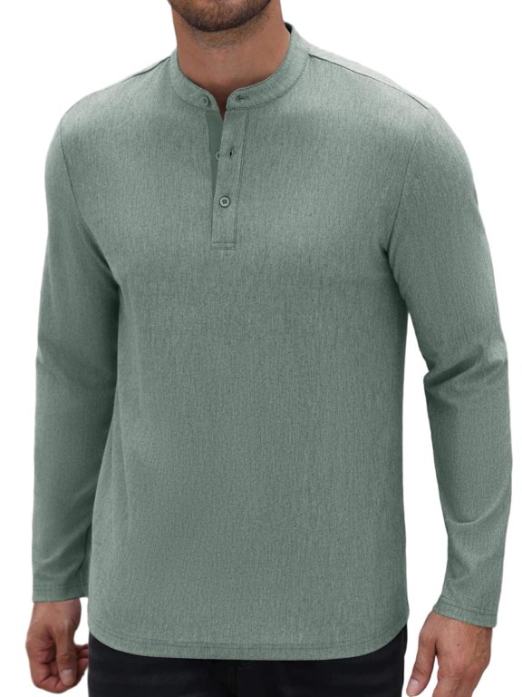 COOFAMDY Men's Henley Long Sleeve Shirt, Casual Lightweight Pullover Shirts Button Henley Collar Soft Stretch Basic Tees Fall Tops