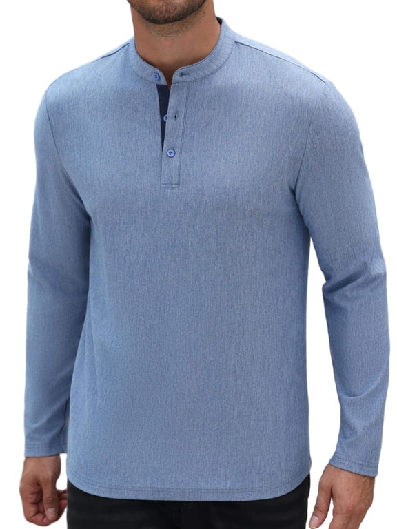 COOFAMDY Men's Henley Long Sleeve Shirt, Casual Lightweight Pullover Shirts Button Henley Collar Soft Stretch Basic Tees Fall Tops