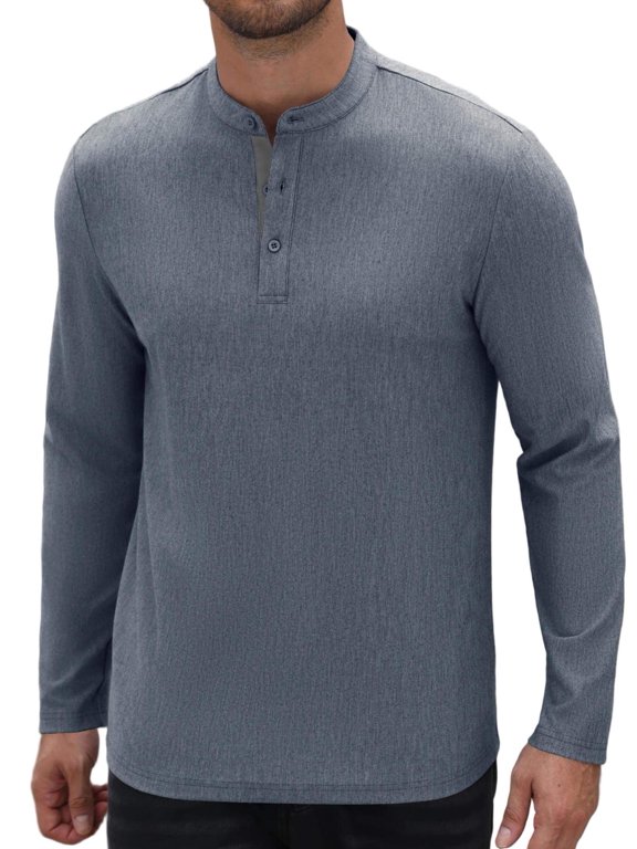 COOFAMDY Men's Henley Long Sleeve Shirt, Casual Lightweight Pullover Shirts Button Henley Collar Soft Stretch Basic Tees Fall Tops