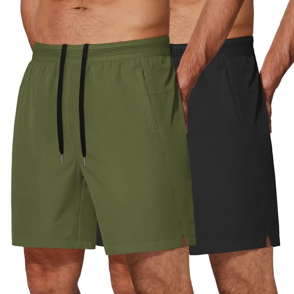 COOFANDY 2 Pack Mens Athletic Running Shorts 7'' Gym Workout Shorts Lightweight Drawstring Training Shorts with Zipper Pockets