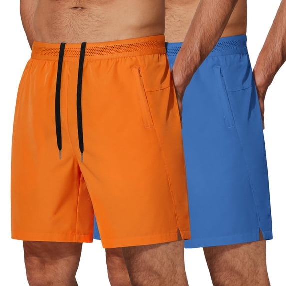 COOFANDY 2 Pack Mens Athletic Running Shorts 7'' Gym Workout Shorts Lightweight Drawstring Training Shorts with Zipper Pockets