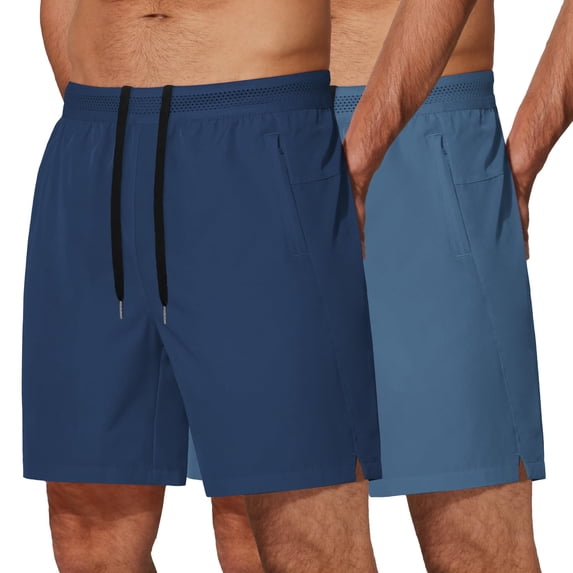 COOFANDY 2 Pack Mens Athletic Running Shorts 7'' Gym Workout Shorts Lightweight Drawstring Training Shorts with Zipper Pockets