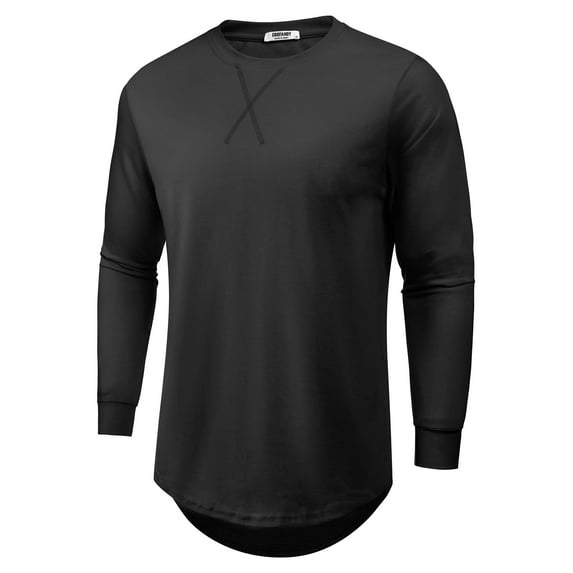 COOFANDY Mens Cotton Hipster Hip Hop Longline Crewneck Tee Casual Muscle Slim Fitted T Shirt Gym Workout Long Sleeve Curved Hem Tshirts