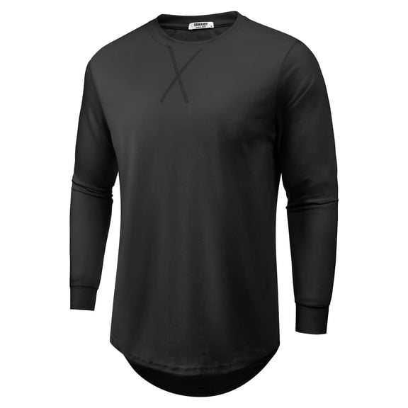 COOFANDY Mens Cotton Hipster Hip Hop Longline Crewneck Tee Casual Muscle Slim Fitted T Shirt Gym Workout Long Sleeve Curved Hem Tshirts