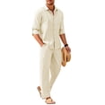 thumbnail image 1 of COOFANDY 2 Piece Casual Linen Set for Men Summer Outfit Button Down Shirt and Beach Pants Matching Set, 1 of 6