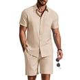 thumbnail image 1 of COOFANDY 2 Piece Set for Men Cruise Outfits Set Mens Summer Vacation Outfit Short Sleeve Button Down Shirts, 1 of 7