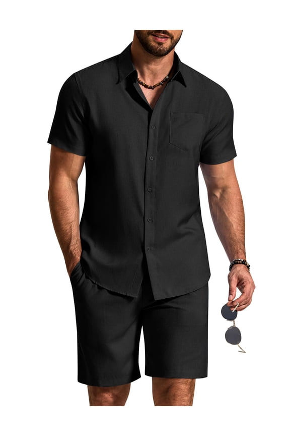 2 Piece Set for Men Cruise Outfits Set Mens Summer Vacation Outfit Short Sleeve Button Down Shirts