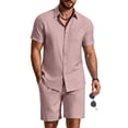thumbnail image 1 of COOFANDY 2 Piece Set for Men Cruise Outfits Set Mens Summer Vacation Outfit Short Sleeve Button Down Shirts, 1 of 7