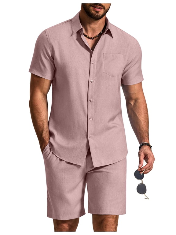 2 Piece Set for Men Cruise Outfits Set Mens Summer Vacation Outfit Short Sleeve Button Down Shirts