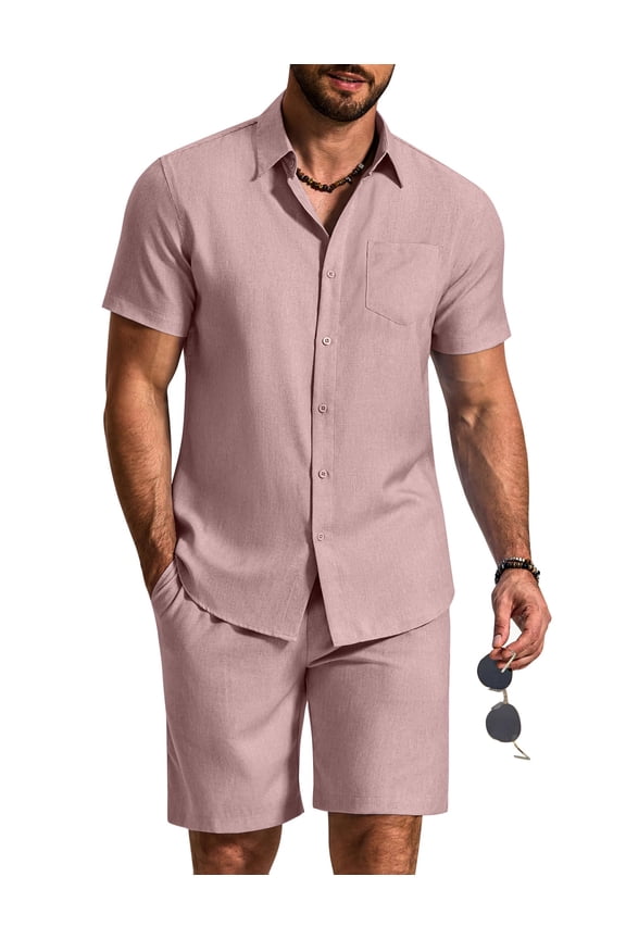 2 Piece Set for Men Cruise Outfits Set Mens Summer Vacation Outfit Short Sleeve Button Down Shirts