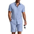 thumbnail image 1 of COOFANDY 2 Piece Set for Men Cruise Outfits Set Mens Summer Vacation Outfit Short Sleeve Button Down Shirts, 1 of 6