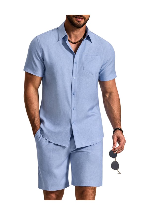 2 Piece Set for Men Cruise Outfits Set Mens Summer Vacation Outfit Short Sleeve Button Down Shirts