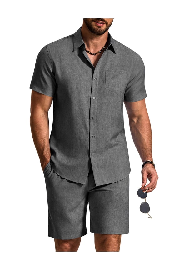 2 Piece Set for Men Cruise Outfits Set Mens Summer Vacation Outfit Short Sleeve Button Down Shirts