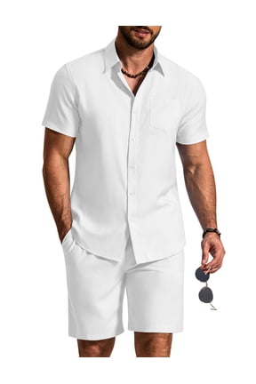 2 Piece Set for Men Cruise Outfits Set Mens Summer Vacation Outfit Short Sleeve Button Down Shirts