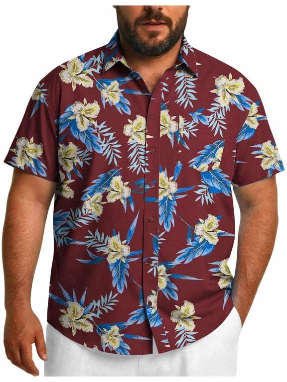 2xlt Shirts for Men Big and Tall Hawaiian Button Down Shirts Short Sleeve Casual Resort Wear