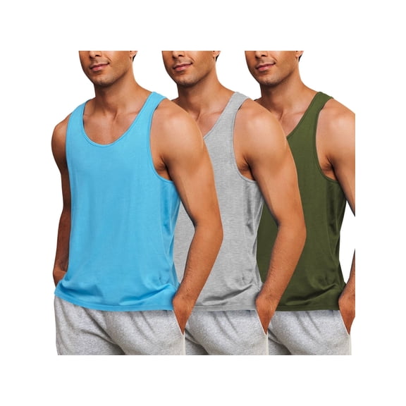 Coshow 3 Pack Men's Casual Tank Tops Cotton O-neck Lightweight Comfort sleeveless T-Shirts