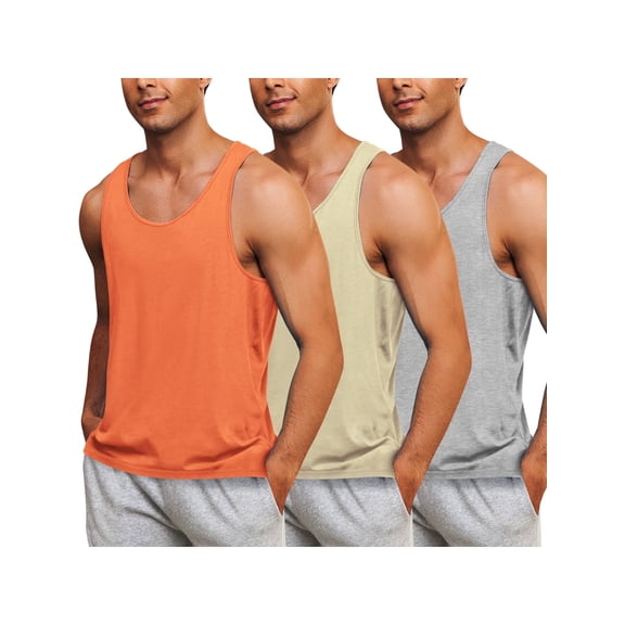 Coshow 3 Pack Men's Casual Tank Tops Cotton O-neck Lightweight Comfort sleeveless T-Shirts