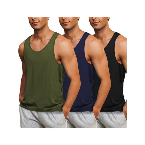 Coshow 3 Pack Men's Casual Tank Tops Cotton O-neck Lightweight Comfort sleeveless T-Shirts