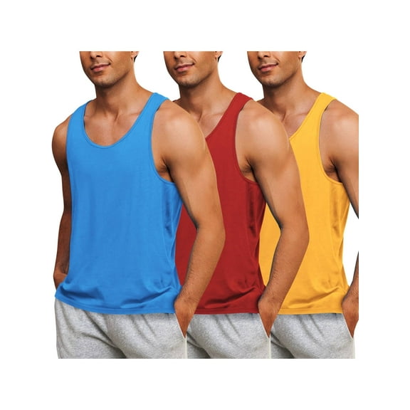 Coshow 3 Pack Men's Casual Tank Tops Cotton O-neck Lightweight Comfort sleeveless T-Shirts