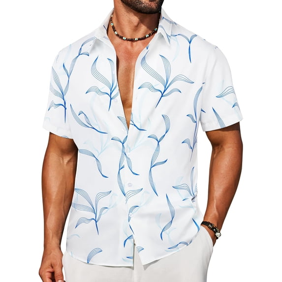 COOFANDY Beach Button Up Shirts for Men Hawaiian Flower Short Sleeve Shirts Tropical Beach Shirts