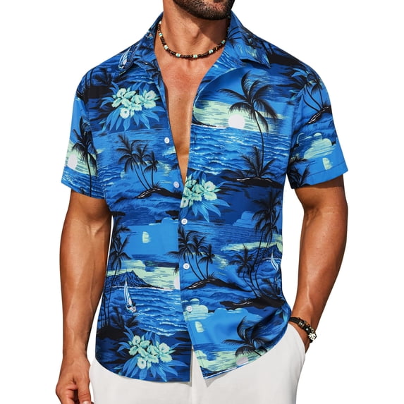 COOFANDY Beach Button Up Shirts for Men Hawaiian Flower Short Sleeve Shirts Tropical Beach Shirts