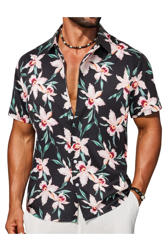 Beach Button Up Shirts for Men Hawaiian Flower Short Sleeve Shirts Tropical Beach Shirts