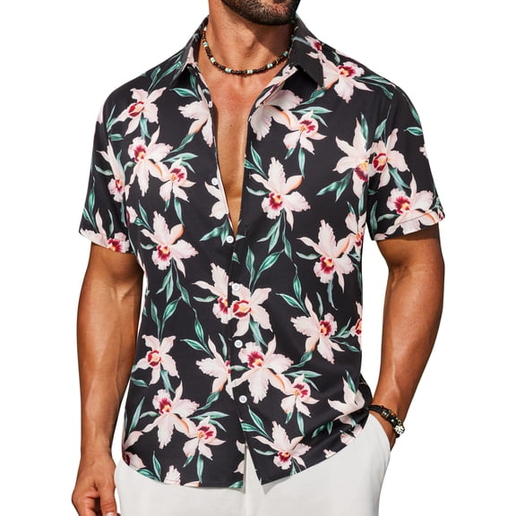 COOFANDY Beach Button Up Shirts for Men Hawaiian Flower Short Sleeve Shirts Tropical Beach Shirts