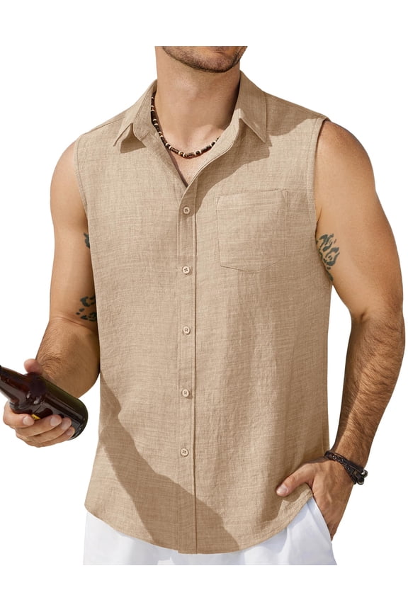 Beach Shirts for Men Sleeveless Button Up Shirt Textured Tank Tops Summer