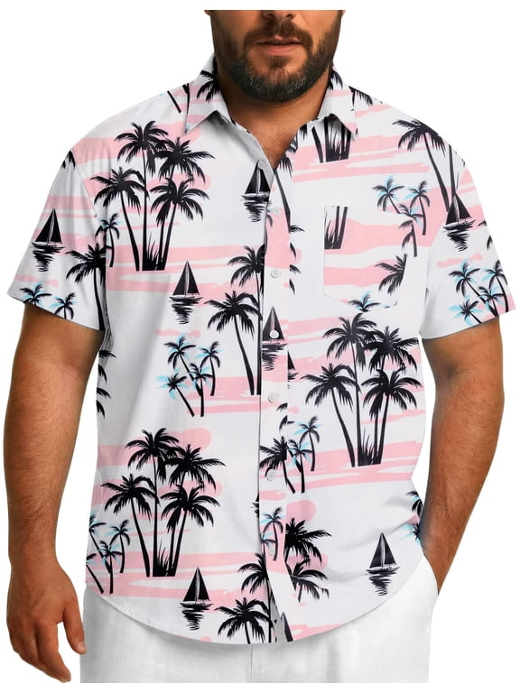 Big & Tall Button Up Shirts for Men Short Sleeve Collared Untucked Shirts Wrinkle Free Summer Shirts