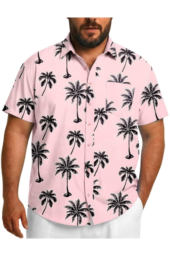 Big and Tall Casual Shirts for Men Short Sleeve Floral Button-Down Shirts Plus Size Hide Belly No Tuck Shirts